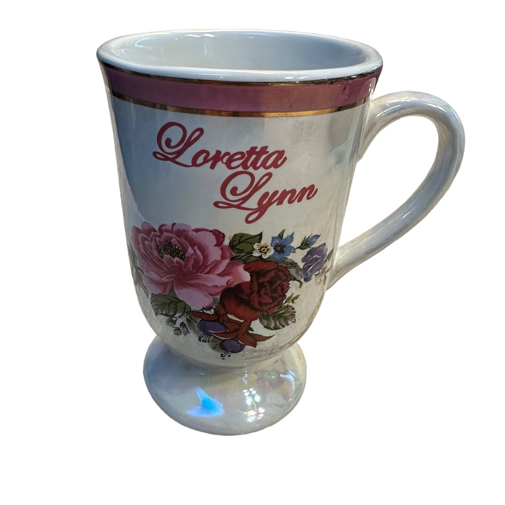 Vintage Loretta Lynn Iridescent Pink Floral Flower Pedestal Coffee Cup